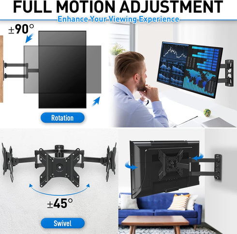 MOUNTUP Full Motion TV Monitor Wall Mount TV Bracket Swivels Tilts for Most 14-42 Inch LED LCD Flat Screen TVs/Monitors, Corner TV Mount with Articulating Arms, Max VESA 200x200mm up to 33lbs, MU0029